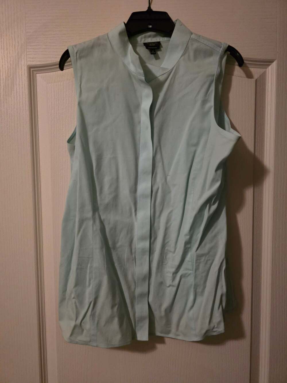 Talbots Wrinkle Resistant Light Blue Sleeveless Button-Front Shirt Blouse 14